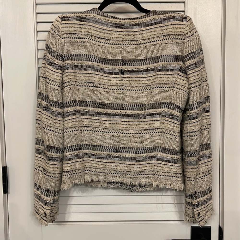 IRO Lizzie White Stripe Tweed Frayed Jacket sz 3 - Picture 9 of 11